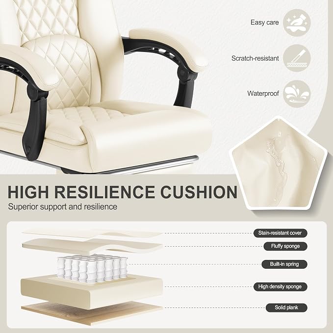 Homall Executive Home Office Chair with Lumbar Support,400lbs Adjustable Ergonomic High Back Office Chair Reclining Managerial Chair for Home Office (Beige)