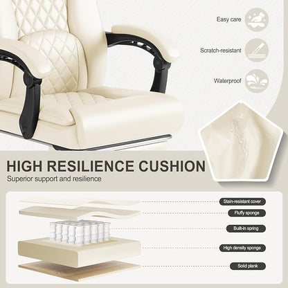 Homall Executive Home Office Chair with Lumbar Support,400lbs Adjustable Ergonomic High Back Office Chair Reclining Managerial Chair for Home Office (Beige)