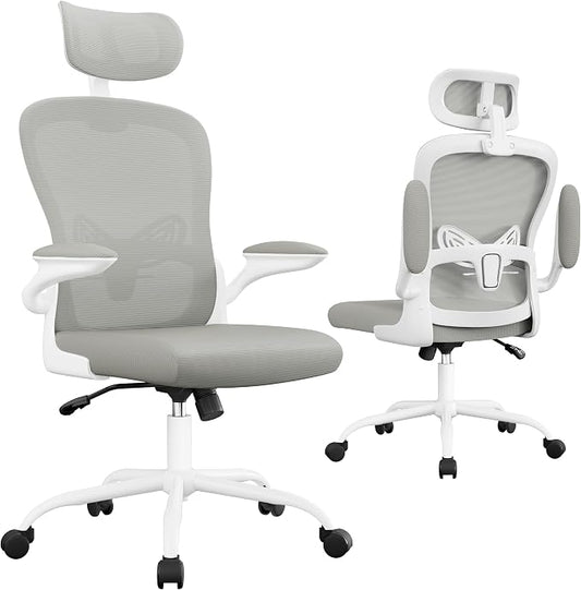 Furmax Ergonomic Office Chair Executive High Back Computer Desk Chair with 3D Adjustable Headrest, Adjustable Lumbar Support Armrests for Home Office (Light Gray)