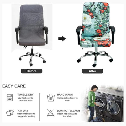 Christmas Office Chair Cover Green,Printed Elk,pinecone,Xmas tree,Snowflake,Jingle bell Stretch Computer Chair Cover Universal Removable Washable Anti-Dust Chair Slipcover with Zipper (L,Christmas-10)