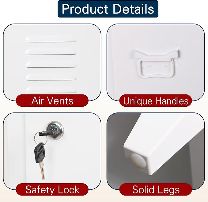 Metal Locker Storage Cabinet Locking Storage Cabinet with Door and Removable Shelves Narrow Storage Cabinet for Kitchen Pantry Bathroom (White)