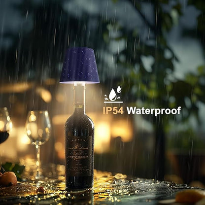 2 Pack Wireless Bottle Lamp,Rechargeable LED Wine Bottle Lamp Shade with Touch Dimming,3 Color Temperatures, Cordless Bottle Lights for Liquor Bottles,Bar, Restaurant,Bedroom Decor (Dark Blue,2pcs)