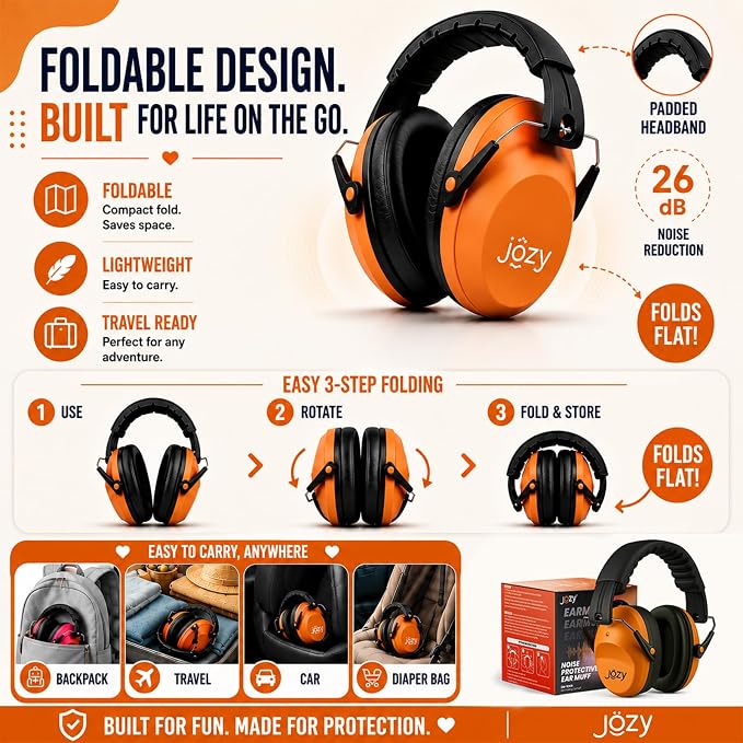 Jozy Noise Canceling Headphones for Kids, SNR 26dB Ear Protection for Autism, Sound Proof Sensory Muffs for Hearing, Concerts
