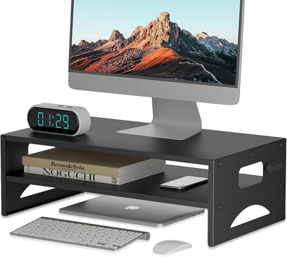 Pholiten Monitor Stand Riser, Desktop Stand, Computer Stand, Ergonomic Design, Two-Level Design, Desktop Organization, Keyboard Smartphone Storage, Printer Stand, Display Stand, 16.5 x 9.3 x 5.6