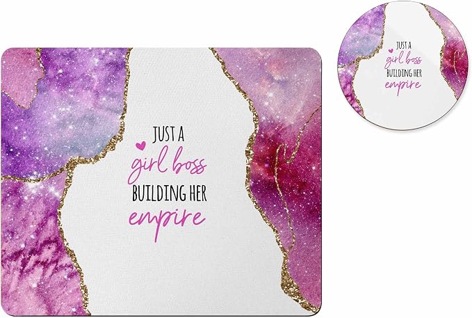 Personalized Mouse Pad and Coaster Custom Desk Set Teacher Appreciation Coworker Gifts Office Decor Cute AccessoriesHandmade (Girl Boss)