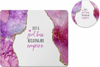 Personalized Mouse Pad and Coaster Custom Desk Set Teacher Appreciation Coworker Gifts Office Decor Cute AccessoriesHandmade (Girl Boss)