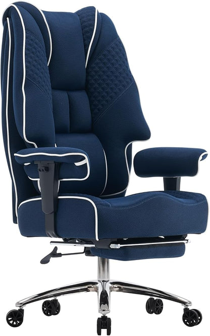 EXCEBET Big and Tall Office Chair 400lbs Wide Seat, Leather High Back Executive Office Chair with Lumbar Support, Ergonomic Chairs Padded Armrests & Thick Cushion (Mesh Blue)