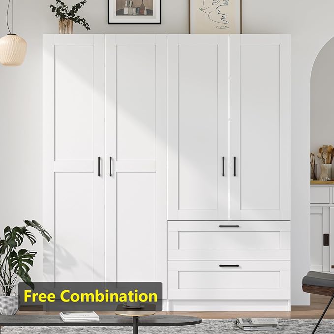 White Tall Kitchen Pantry Cabinet Organizers and Storage with Doors and Drawer and Adjustable Shelves，Wood Large Gabinetes Para Cocina Office Bookshelf for Laundry Room Cabinets (31.5”W*15.7”D*71”H)