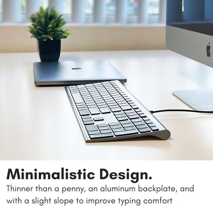 Macally Ultra-Slim USB Wired Computer Keyboard - Works Great as Both a Windows or Wired Mac Keyboard - Compatible Full Size Apple Keyboard with Numeric Keypad for Mac mini, iMac, MacBook - Space Gray
