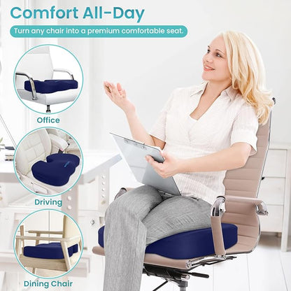 Office Chair Seat Cushion, Cooling Gel Enhanced Memory Foam Cushion for Long Sitting - Back, Sciatica, Coccyx, Tailbone Pain Relief Pillow - for Office, Gaming, Car, Wheelchair - Blue, Large