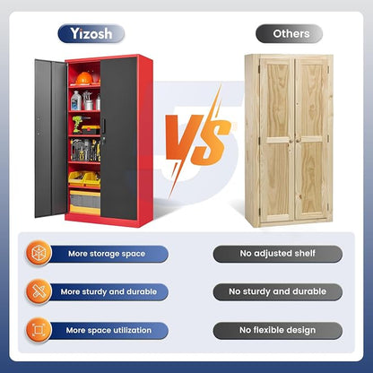Yizosh Metal Storage Cabinet with Lock Doors and 5 Adjustable Shelves,- 72" Garage Storage Cabinet for Home,Office,Garage,School