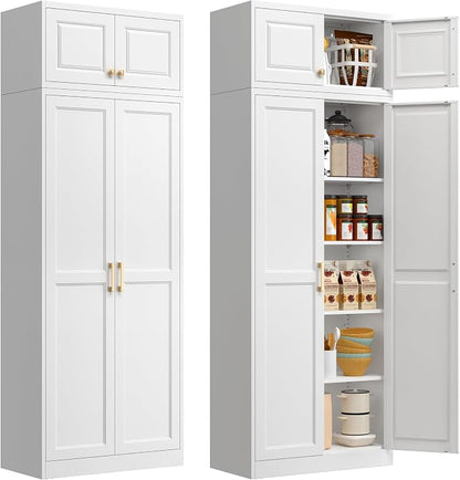 Polup Kitchen Pantry Cabinet, 86 Inch Tall Metal Storage Cabinet, Food Pantry cabinets with Doors and Shelves, White Storage Cabinets for Living Room, Dining, Office, Bathroom, Assembly Required