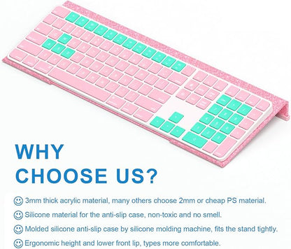 WINFFOR Comfortable Computer Keyboard Stand - Ergonomic Keyboard Riser Acrylic Tilted Keyboard Holder for Easy Typing&Working at Home Office - Fits All Keyboard Sizes - 17'' Wide (Glitter Pink)