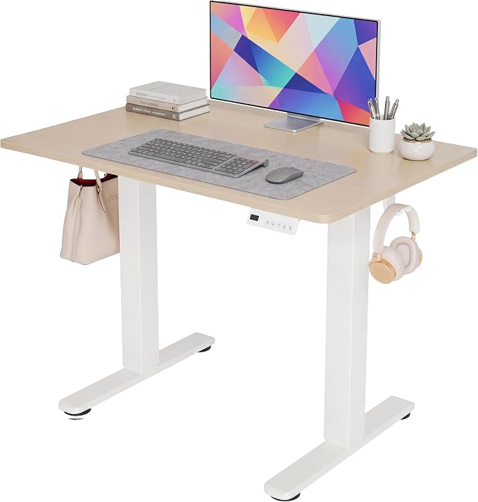 Claiks Electric Standing Desk 35 x 20 Inches, Compact Adjustable Height Motorized Sit Stand Desk with 3 Memory Presets & Cable Management, Space-Saving Computer Workstation for Bedroom, Nature