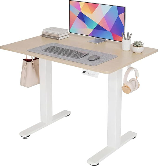 Claiks Electric Standing Desk 35 x 20 Inches, Compact Adjustable Height Motorized Sit Stand Desk with 3 Memory Presets & Cable Management, Space-Saving Computer Workstation for Bedroom, Nature