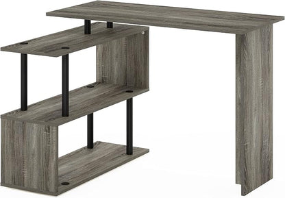 Furinno Moore L-Shape Computer Desk with 3-Tier Shelves, French Oak