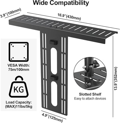 DSLR Monitor Mount Hold up to 11 lbs, Monitor Top Shelf for Livestream Device, Camera Mount, Webcams, Microphones, Lighting and More, Fits VESA Mount 75/100mm, Height Adjustable