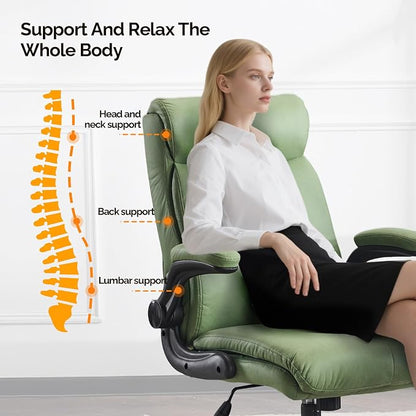 VINGLI Rolling Ergonomic Office Desk Chair with Padded Flip-up Arms, 360° Swivel High Back Executive Computer Task Chair with Wheels for Game,Home Small Space, Study Room, Reading Room,Pu Green
