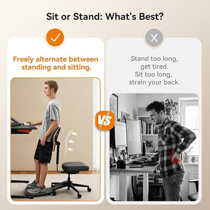 Newtral Standing Desk Chair, Standing Mate Chair for Sit-Stand, Ergonomic Leaning Perch Chair with Anti-Fatigue Mat, Standing Stool, Saddle Chair, Height Adjustable Home Office Posture Seat-MT-L-DG