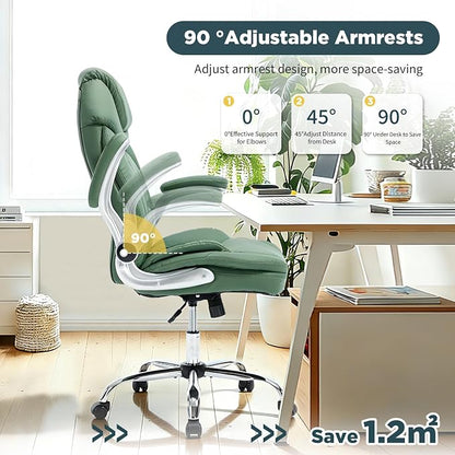 Comfortable Office Desk Chair for Low Back Pain Wide Seat Criss Cross Chair, Green
