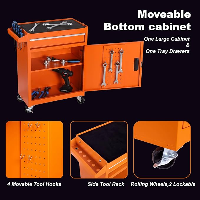 RYH 5 Drawers Rolling Tool Chest & Tool Box on Wheels | Heavy Duty Metal Cart with Ball Bearing Drawers | Fits US General Tool Box for Garage Storage (Orange, 5 Drawers（42.1" H × 20.7" W × 11" D)