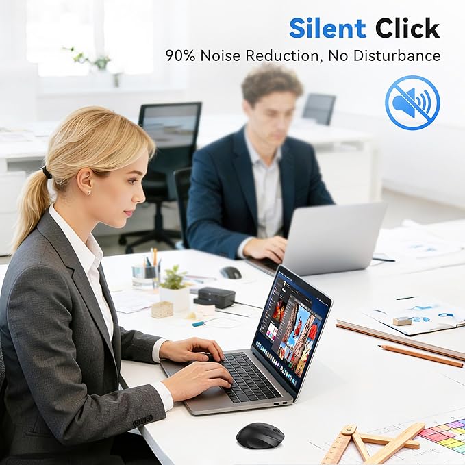 TECKNET Wireless Mouse for Laptop, (BT5.2/3.0 & 2.4G) Bluetooth Wireless Mouse, Silent Click, 5-Level Adjustable DPI, Ergonomic Portable Computer Mice for Laptop, PC, MacBook, Chromebook