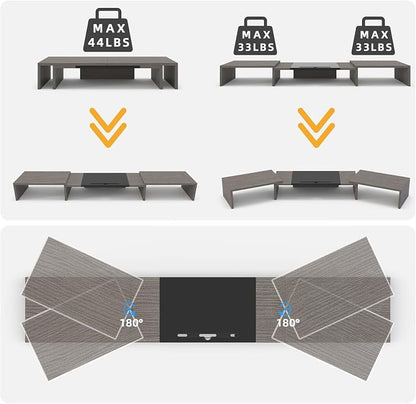 WESTREE Triple Dual Monitor Stand Riser, 56" Extra Long Monitor Stand for 1~2~3 Monitors, Monitor Stand with Length and Angle Adjustable, 3 Shelf Desktop Organizer Riser for Monitor Computer Laptop