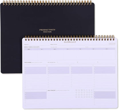 Weekly Desk Planner Monday Start - Dashboard Desk Pad Ideal for Project Manager, Business Owner, Freelancer, and Multitaskers to Achieve Goals - Spiral Productivity Journal