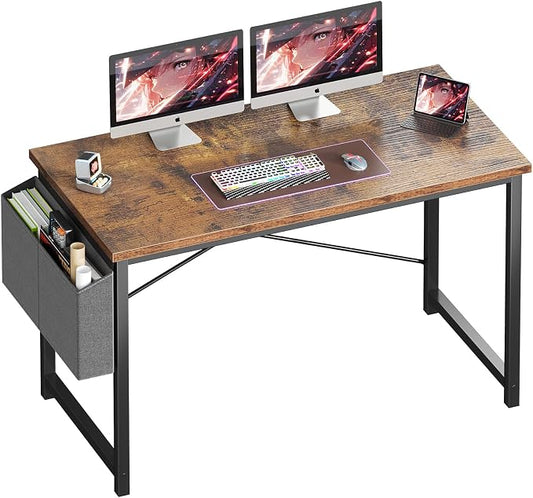 OLIXIS Computer Desk, 47 Inch Home Office Desks for Small Spaces, Writing Craft Study Gaming Table for Bedroom, Modern Computer Workstation with Storage Bag, Rustic Brown