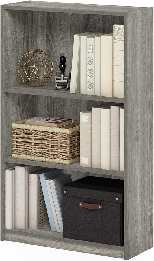 Furinno JAYA Book Shelf, 3-Tier Bookshelf, Bookcase with Adjustable Shelves, 9.5 x 24.5 x 40.3, for Organization and Storage, for Living Room, Bedroom, Home Office, French Oak