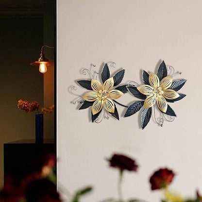 LIFFY Black Wall Decor,15" 3D Multi-layer Metal Flowers Wall Decor, Rustic Modern Floral Sculpture for Indoor Kitchen Bedroom Living Room Office Outdoor Garden Patio