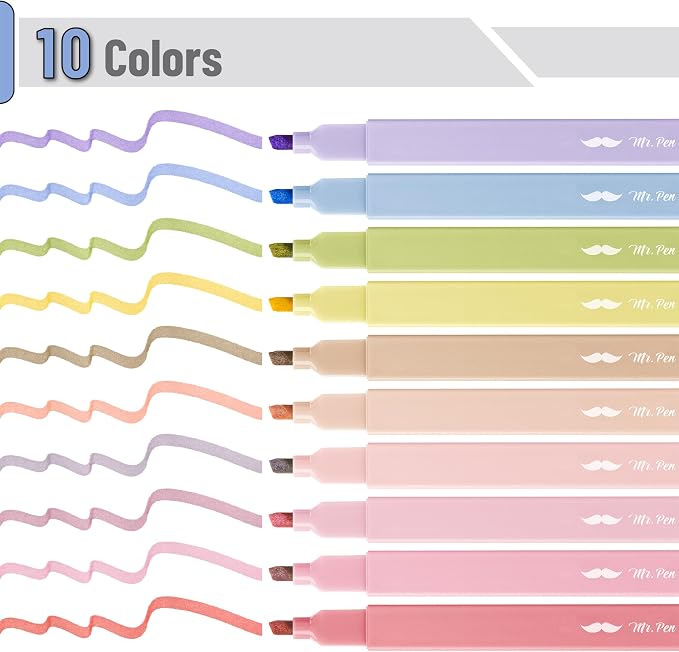 Mr. Pen- Aesthetic Highlighters No Bleed, 10 Pack, Assorted Colors | Chisel Tip, Cute Highlighters Assorted Colors for Journaling, Highlighting, Underlining, Fast Dry, Back to School Supplies