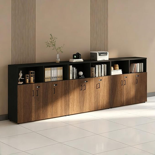 File Cabinet with Password Lock, Wood Lateral Filing Cabinet for Letter/A4 Files, 3 Drawer with Door, Printer Stand with Open Shelves for Home Office