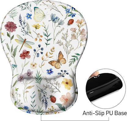 Flower Mouse Pad with Wrist Rest Ergonomic Mousepad Middle Concave Office | Butterfly Wrist Support for Women, Desk Accessories, Gaming, Work, Home, Non-Slip Base, for Wireless Mouse Computer Laptop