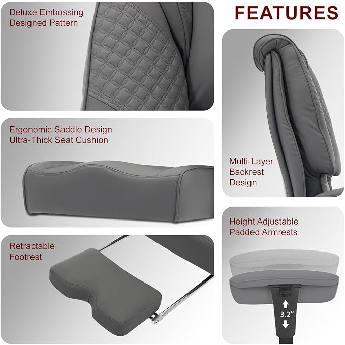 EXCEBET Big and Tall Office Chair 400lbs Wide Seat, Leather High Back Executive Office Chair with Foot Rest, Ergonomic Chairs Lumbar Support for Lower Back Pain Relief (Grey)