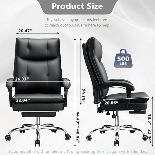 Big and Tall Comfy Office Chair,Ergonomic High Back Executive Desk Chair with Foot Rest,Heavy Duty Reclining Computer Chair with Wide Spring Cushion for Cross Legged,Home,Office,Gaming