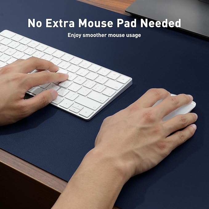 Aothia Leather Desk Pad Protector, Mouse Pad, Office Desk Mat, Non-Slip PU Leather Desk Blotter, Laptop Desk Pad, Waterproof Desk Writing Pad for Office and Home(Dark Blue,31.5" x 15.7")