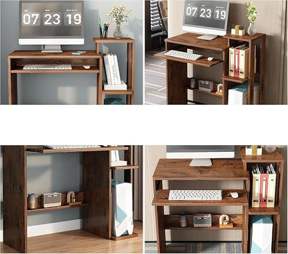ALISENED Computer Desk with Storage Shelves, Home Office Desk with Monitor Stand, Small Writing Desk Table with Keyboard Tray,Study Table with CPU Stand for Small Spaces (35"-Rusitc Brown)