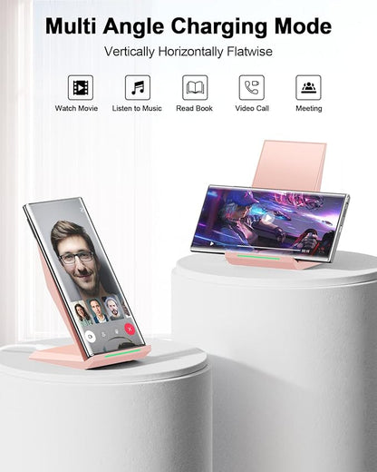 NANAMI Wireless Charger - Wireless Charging Stand Compatible with iPhone 17/17 Air/16/15/14/13/12/11 Pro, 10W Phone Charger Dock Desktop Charging for Samsung Galaxy S26/S26+/S25/S24/S23/S22/S21/S20
