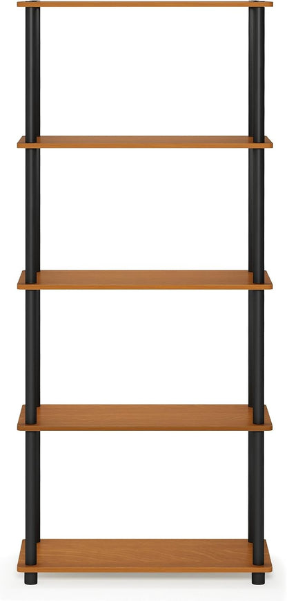 Furinno TURN-N-TUBE Storage Shelves, 5-Tier Book Shelf, Corner Shelf, Toolless Open Shelves, for Organization and Storage, Living Room, Garage, Home Office, Light Cherry
