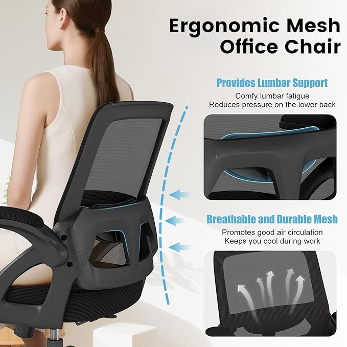AnyGod Big and Tall Office Chair 400lbs Heavy Duty, Ergonomic Mesh Desk Chair with Flip Up Arms, Wide Seat Computer Task Chair with Lumbar Support, Swivel Executive Chair for Home Office