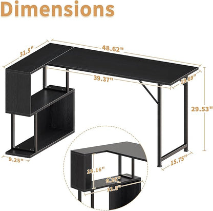 ALISENED L Shaped Computer Desk with 2 Shelves Bookshelf, Modern Corner Computer Desk with Storage, Office Desk Study Table Writing Desk for Home Office