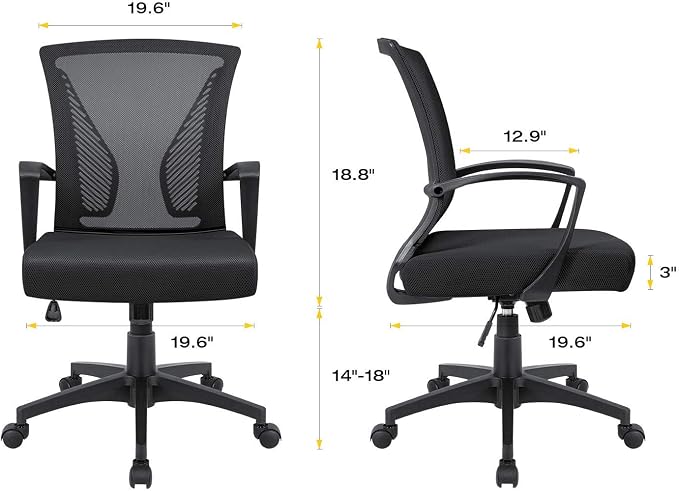 VICTONE Home Office Desk Chair Task Mid Back Mesh Office Chair Ergonomic Swivel Lumbar Support Desk Computer Chair (Black)