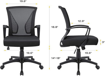 VICTONE Home Office Desk Chair Task Mid Back Mesh Office Chair Ergonomic Swivel Lumbar Support Desk Computer Chair (Black)