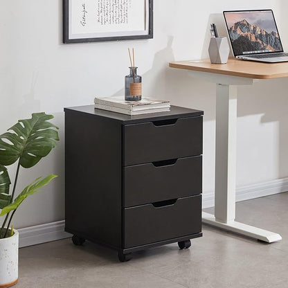 Farini 3-Drawer Vertical Filing Cabinet Rolling Wood Mobile File Cabinets Under Desk for Home Office with Casters,Black,Fully-Assembled