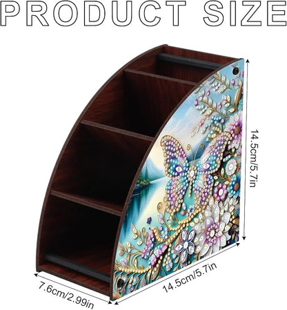 Elegant Butterfly & Floral Diamond Painting Storage Box – Curved Multi-Compartment Wooden Organizer with DIY Diamond Art Decoration for Adults