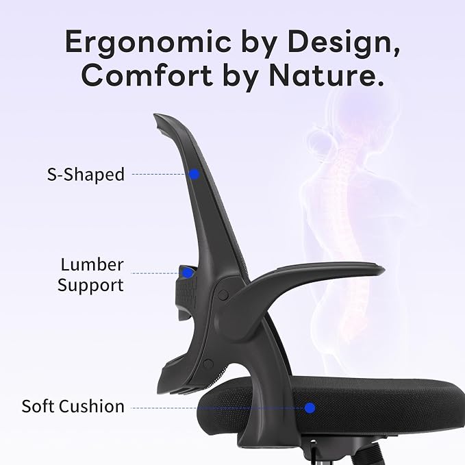 amseatec Ergonomic Mesh Office Chair, Flip-Up Arms, Adjustable Height, Breathable Mesh Back & Thick Cushion Seat, 360 Swivel Rolling Computer Desk Chair, BIFMA Certified, Supports 300 lbs, Black