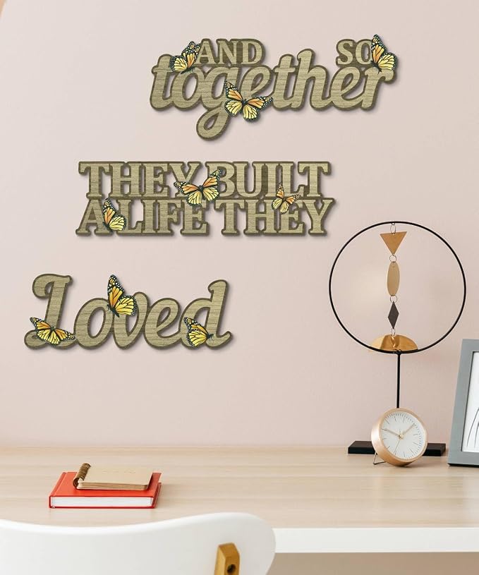 Putuo Decor Rustic Wall Art Set with Butterfly Accents “Together They Built A Life They Loved” Farmhouse Living Room Bedroom Entryway Decor