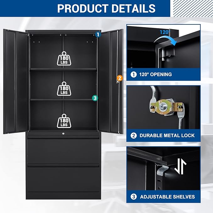 Fesbos Metal Cabinets with Lockable Drawers and Doors Lateral File Cabinets Steel Filing Lockers Book Case for Home Office Hanging Files Letter/Legal/F4/A4 Size