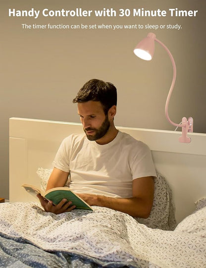 BOHON Cute Desk Lamp with Clamp Clip on Light, 5 Color 10 Brightness, Pink | Flexible Gooseneck Pink Lamp 10W 38 LED Auto Off Timer Kawaii Accessories Desk Lights for Office Home Bed Bedside Reading